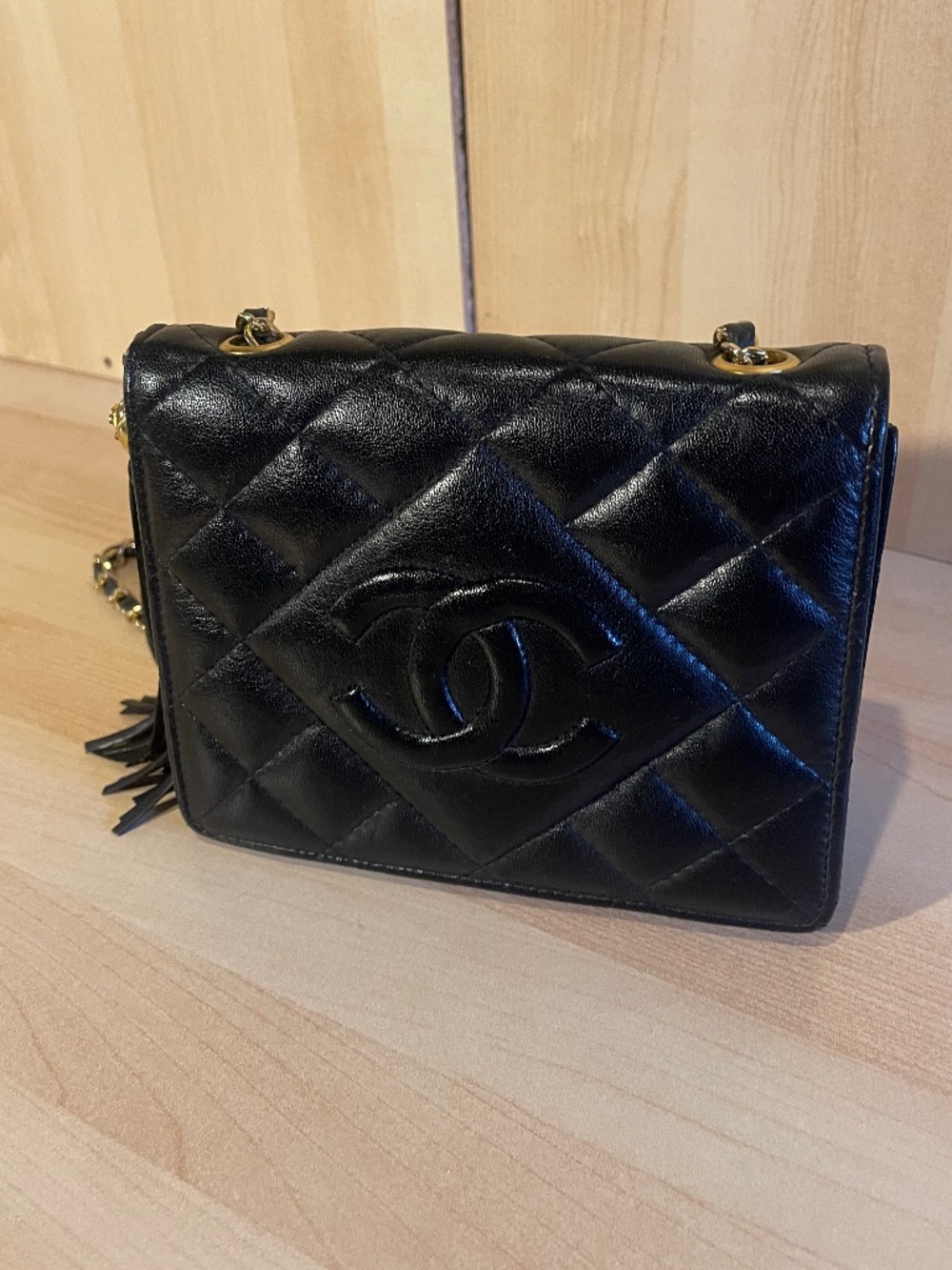 Black Quilted Crossbody Bag with Gold Chain